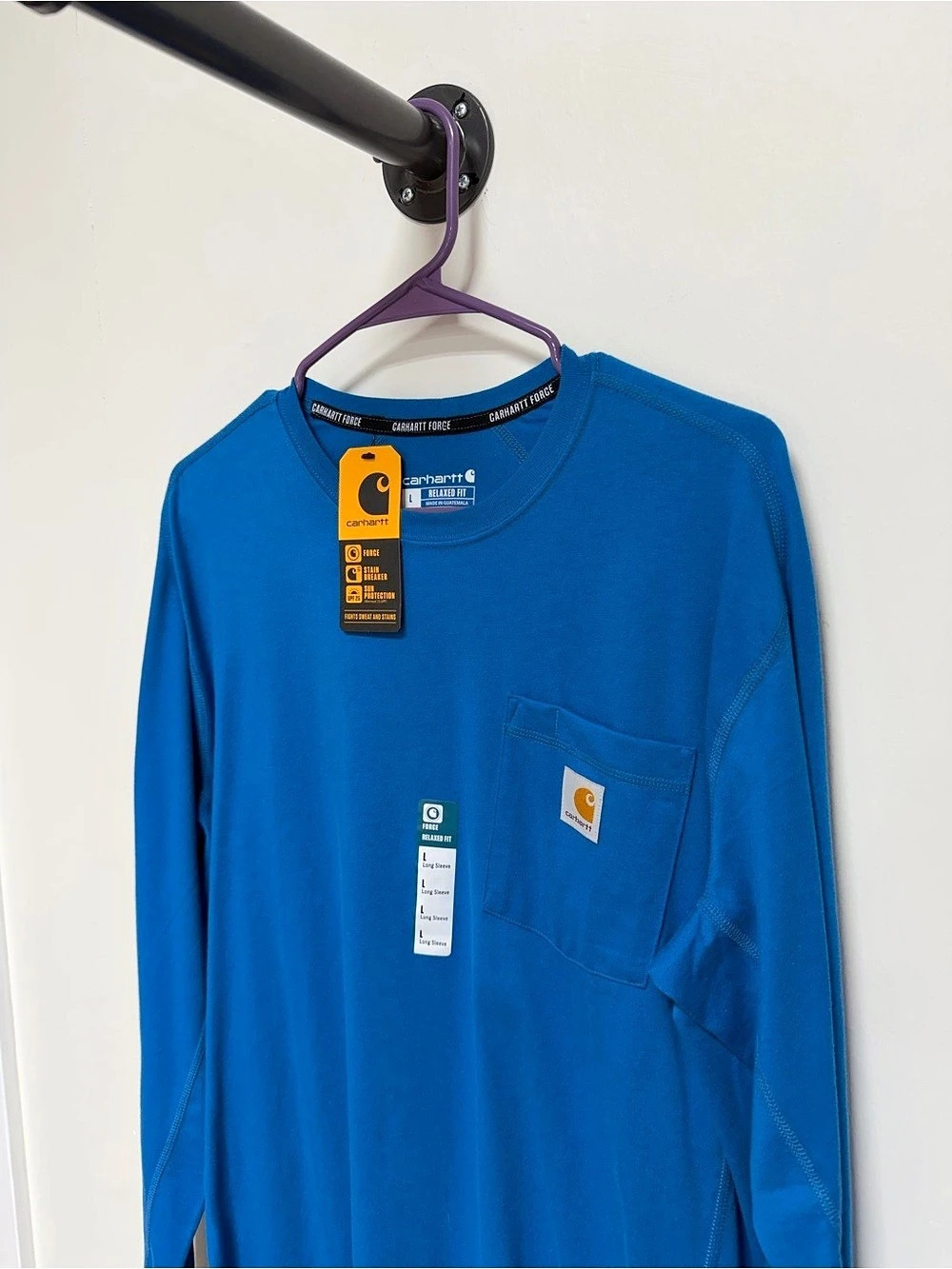 Carhartt Force Relaxed Fit Long-Sleeve Pocket T-Shirt Blue Large